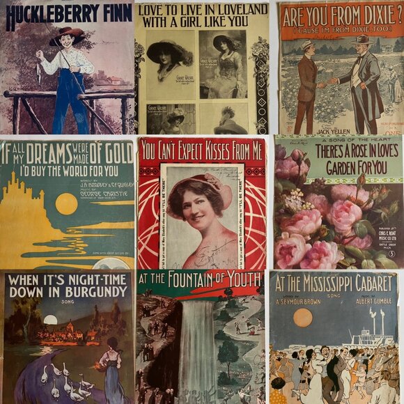 1910s Vintage Sheet Music Huckleberry Finn - If All My Dreams Were Made of Gold - Picture 1 of 16